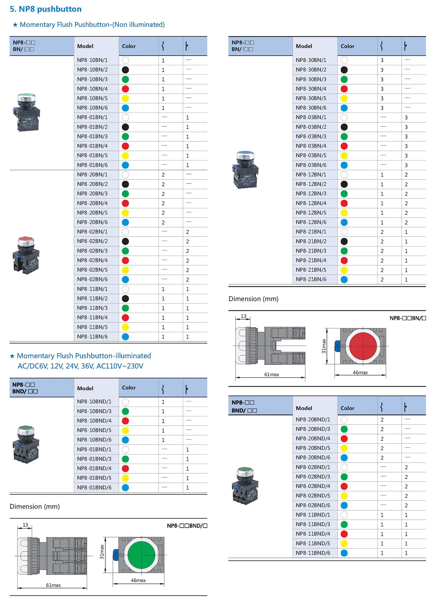 Chint NP8 NP8-11ZS/14 NP8-20X/31 NP8-11BN/2 NP8-11BN/4 NP8-10BN/2 NP8-10BN/3 NP8-11X/212 CHNT IP65 Waterproof Pushbutton Switch