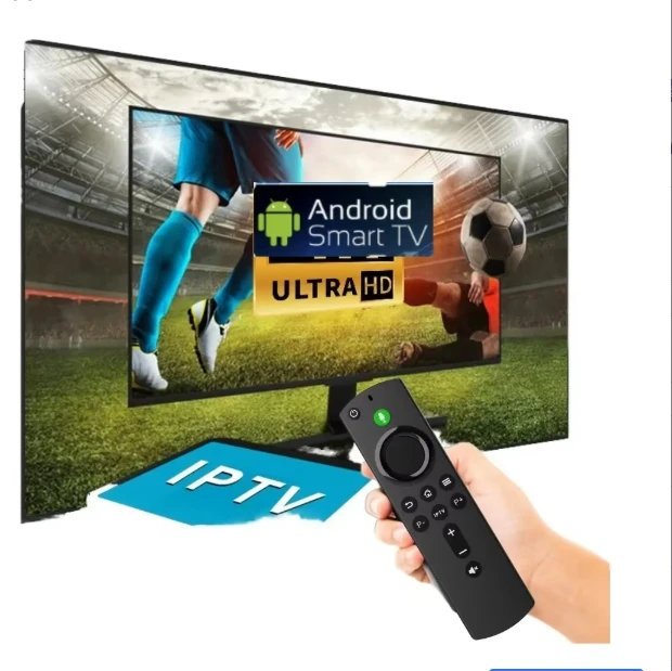 Android TV box connected to TV via HDMI and power cable