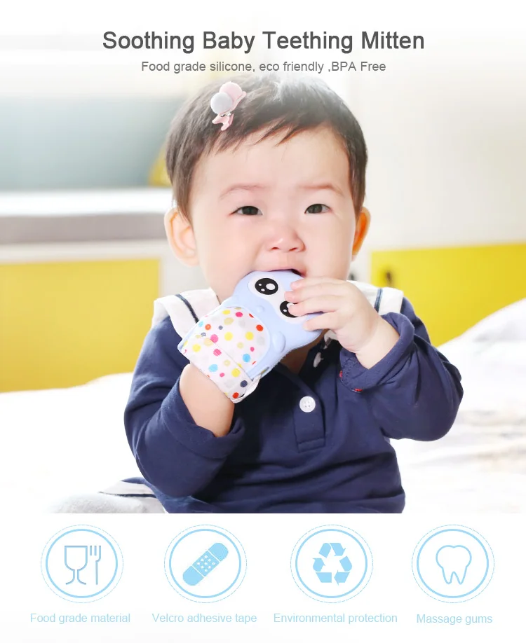 Wholesale Infant Waterproof Newborn Custom Chew Silicone Baby Teething Glove, Teether Mitten For Baby