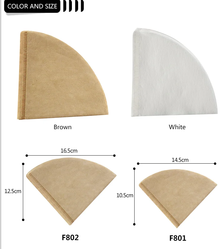 V Shape Barista Pour Over Drip Coffee Paper Filter White Brown Color