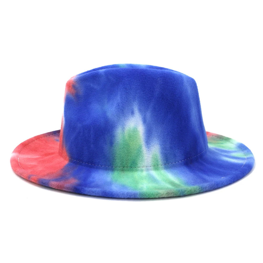 Wholesale Latest Version Fashion Design Custom Tie Dye Print Colorful Rainbow Felt Fedora Hats For Women