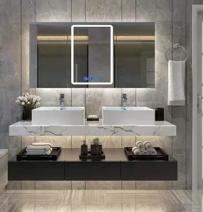LED light bathroom vanity mirrored wall hung bathroom cabinet