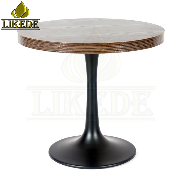 Heavy Duty Tea Table With Tulip and Trumpet Base in Black Aluminum Carbon Steel Stainless Metal Tulip Trumpet Base in Black