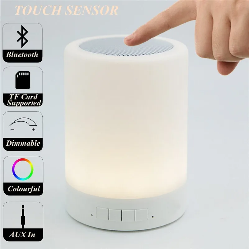 Bedside Table Night Light Bluetooths Portable Wireless Touch Control Color LED Speaker TF Card AUX-in Support - ANKUX.COM