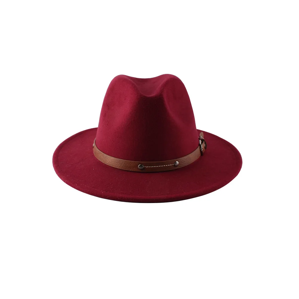 Hot Selling Wine Red Formal Fedora Straw Unisex Wool Felt Hat