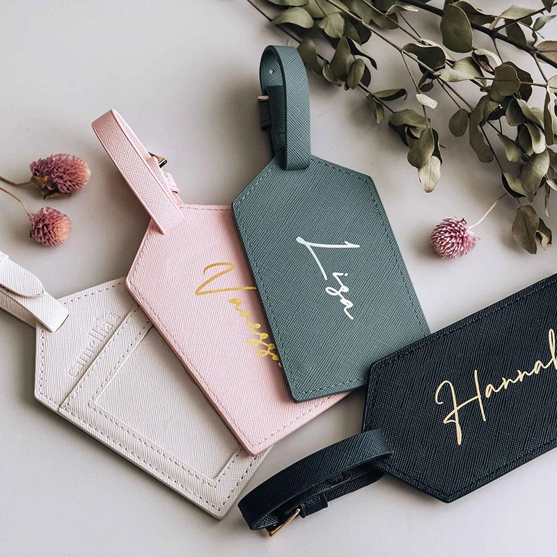 Custom Leather Luggage Tags Set With Passport Holder Wedding Favor Gift