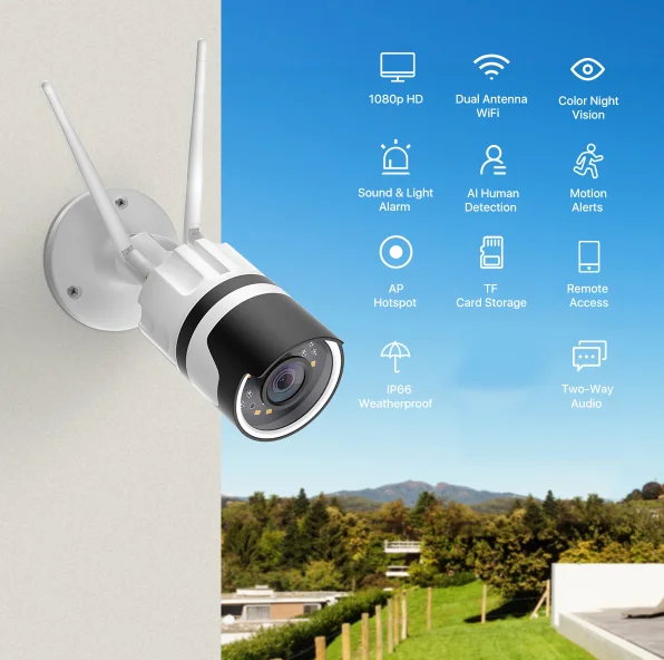 Wireless 1080p IP Camera Night Vision waterproof Security two way audio smart outdoor IP  2mp CCTV Camera