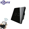 EU standard 2 gang 1way glass panel soft touch wireless remote control on off touch light switch