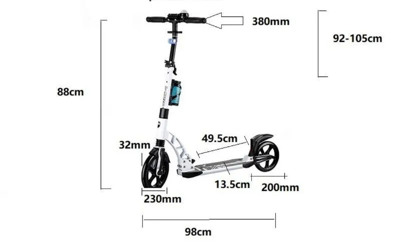 Wholesale Two Big 200mm Pu Wheel Folding Foot Bike Kick Scooter