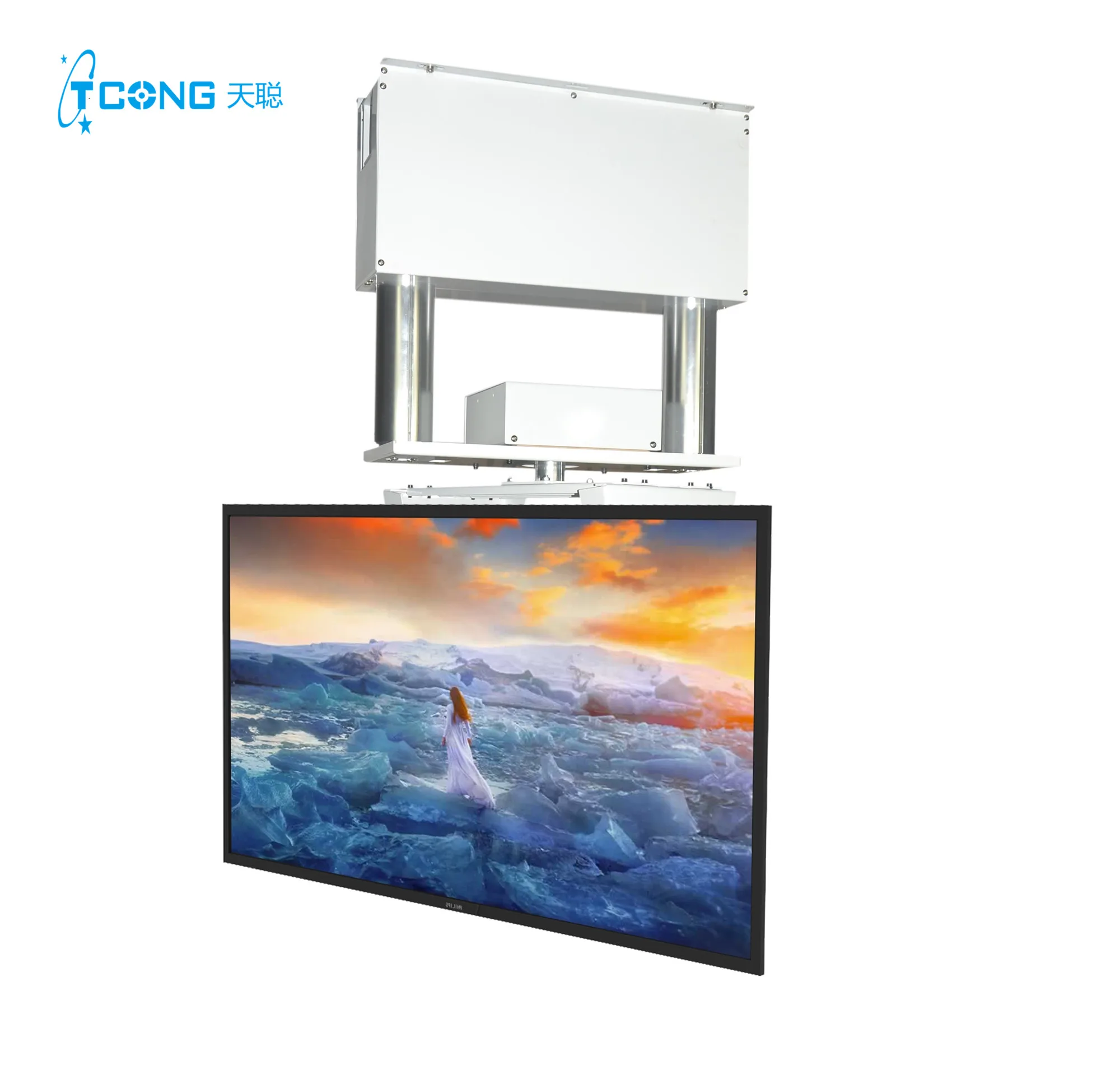 360 Degree Rotate Telescopic Ceiling Tv Lift Flip Down Tv Mount With Double Columns Swivel