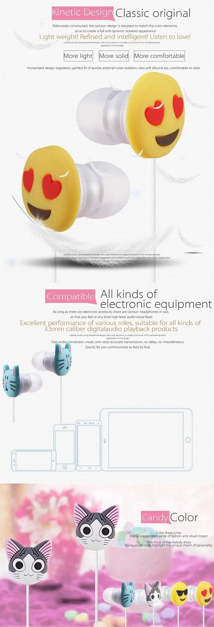 Europe standard high quality cartoon PVC customized logo earphone for promotion with box packing - ANKUX.COM