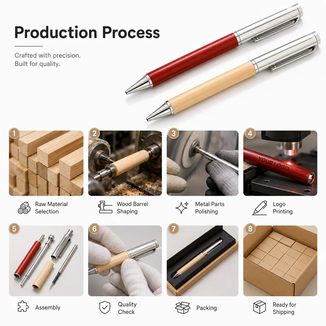 Custom Logo Wood Metal Ballpoint Pen Eco Friendly Promotional Executive Luxury Gift Pen for Office