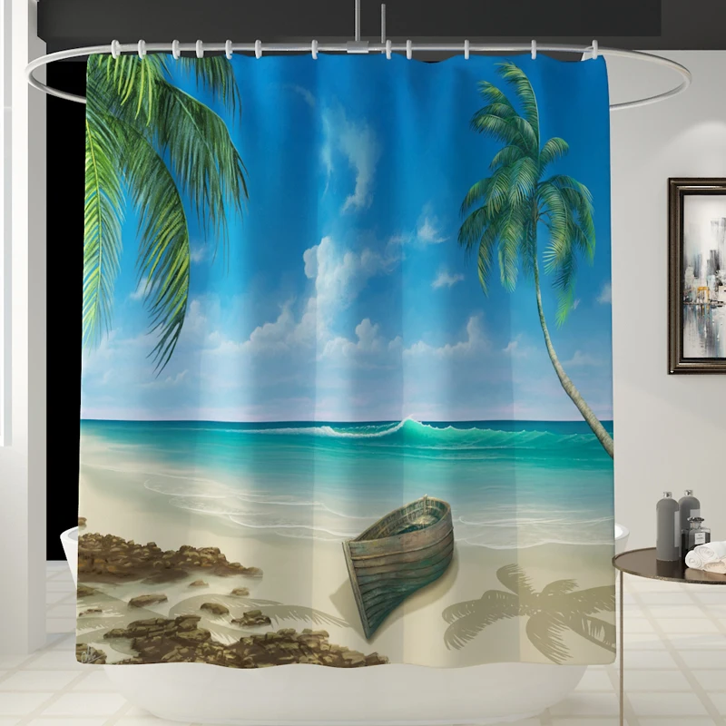 Sea Anti Slip Bathroom Rug 4 Piece Set Custom print Shower curtain