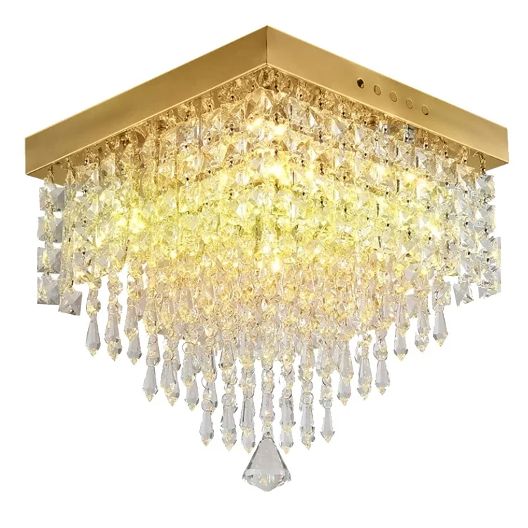 ETL CE Amazon Hot Selling Square Pendant Lights Luxury K9 Crystal Chandelier LED Light Gold Color Ceiling Lamp for Dining Room