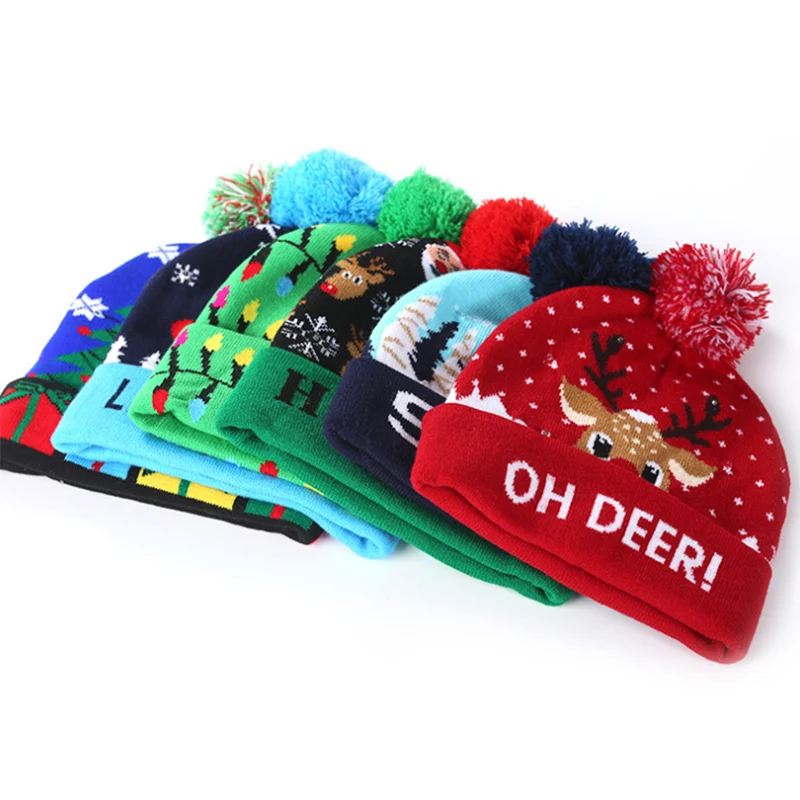factory wholesale knitted  hats christmas led light hat for both Adult children
