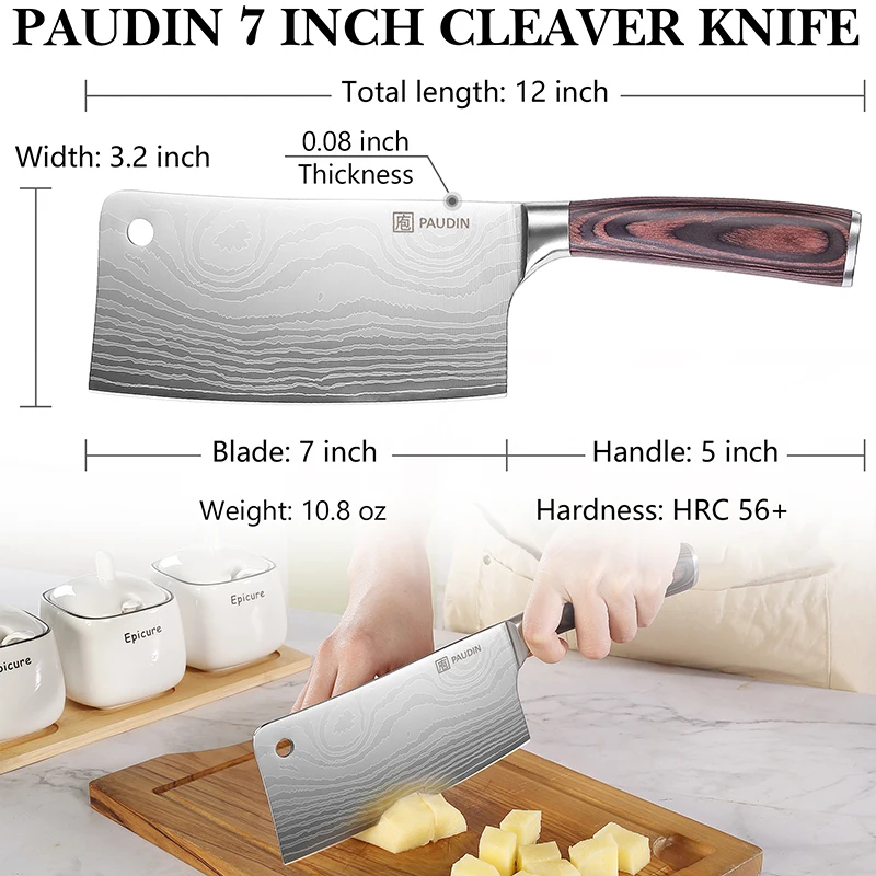 Ніж сокира шеф кухаря Paundin Big Cleaver Knife 7 дюймів