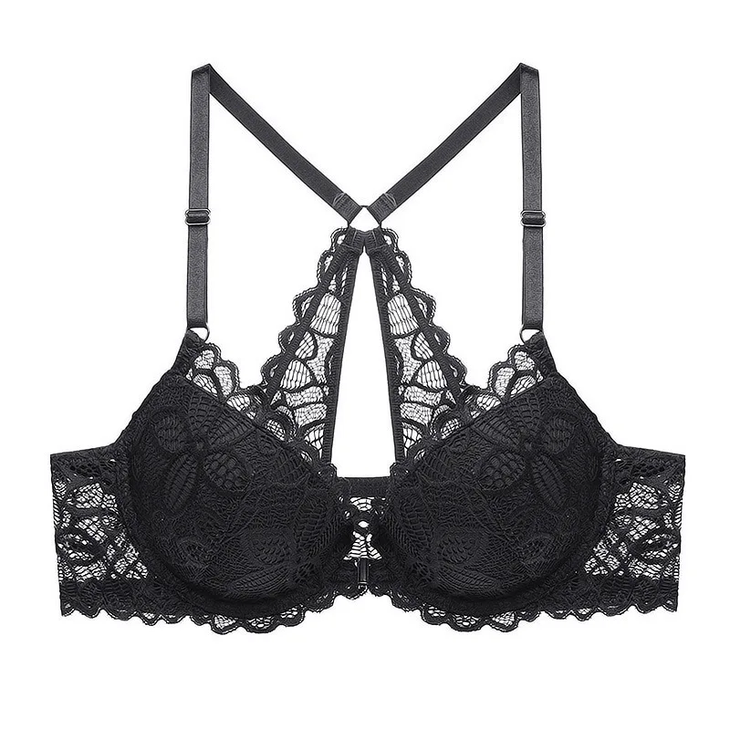 Factory Direct Sales Summer Breathable Nylon French Sexy Front Button Bra Lace Back Adjustable Straps Knitted Single 9223