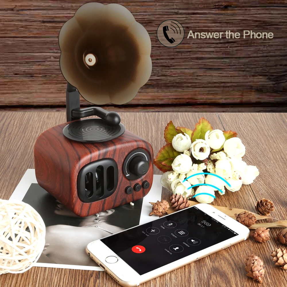 subwoofer, bt speaker Vintage Cabinet Speaker Gramophone Bluetooth Record Player with FM Radio Mini Wireless Boom Box Speaker Walnut Color - ANKUX.COM
