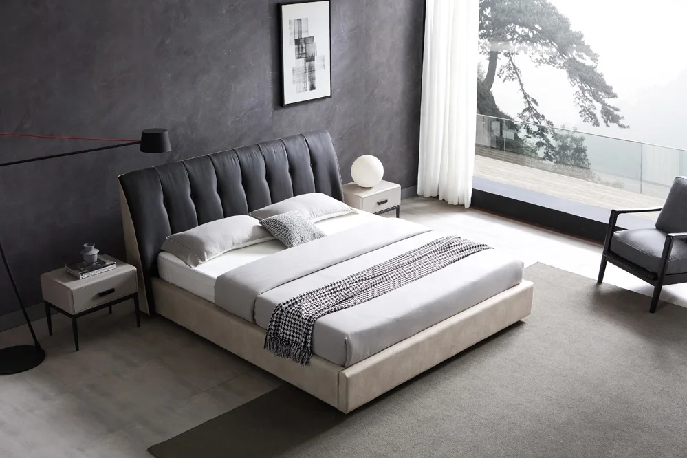 Suede fabric bed modern bedroom furniture twin fabric upholstered bed