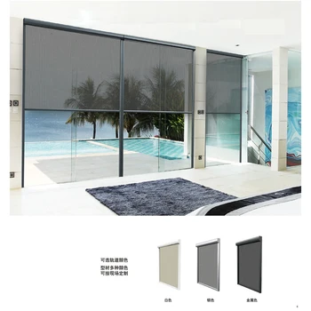 Outdoor Indoor Motorized Zip Track Guided Windproof Roller Blinds