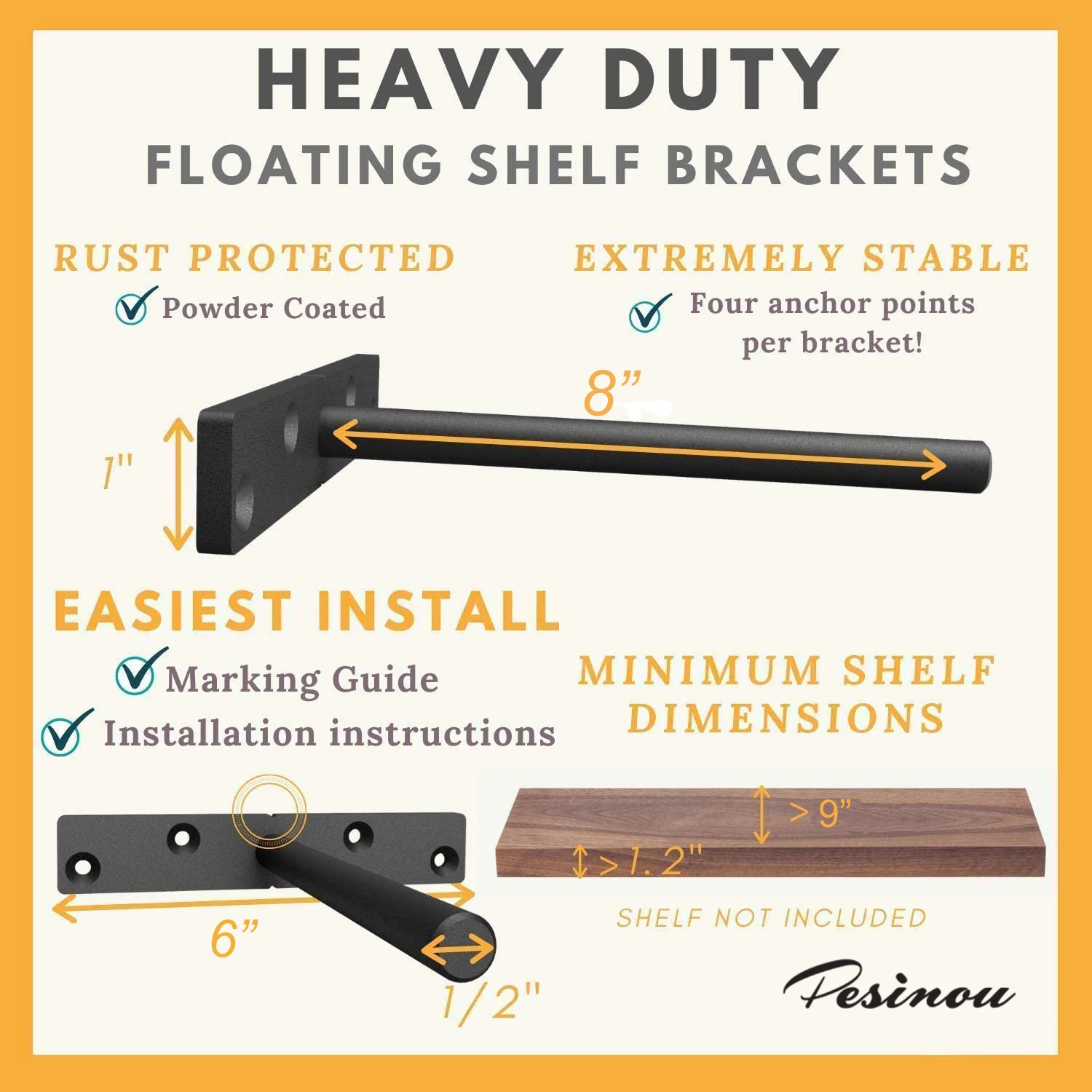 8inch Custom Wall Brackets Hidden Support Floating Shelf Bracket