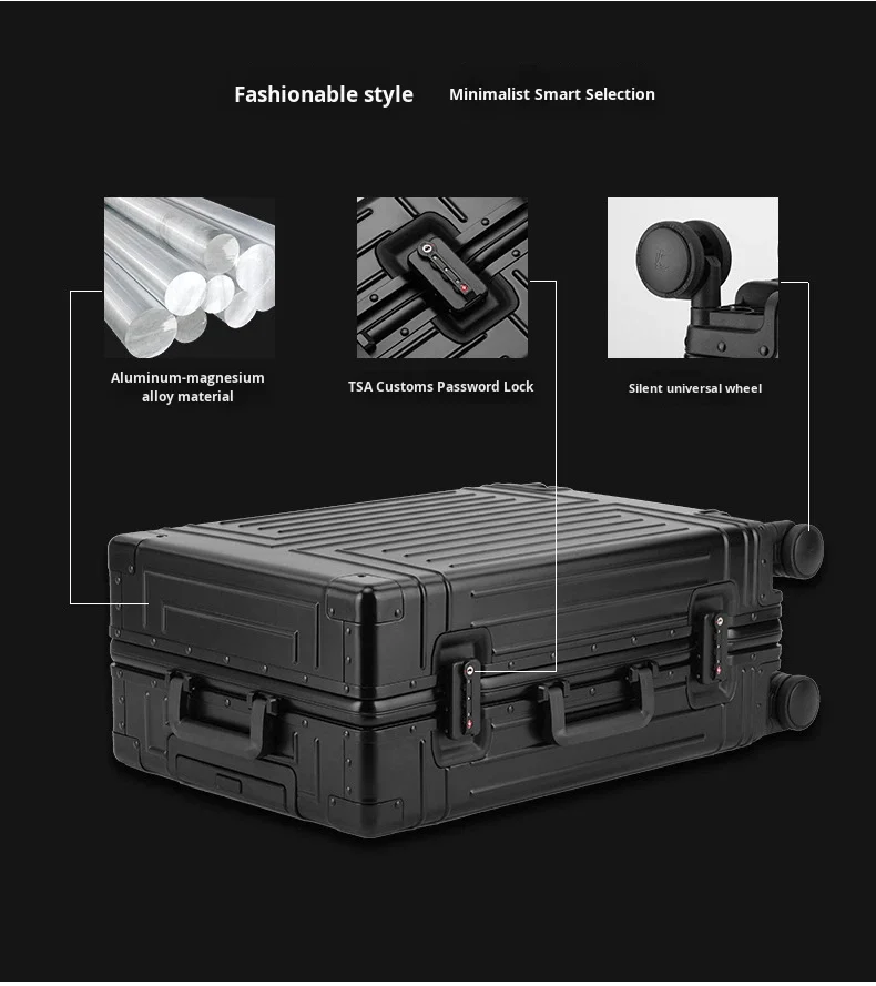 product 2026 modern design aluminum luggage carry on boarding 20 in durable trolley suitcase tsa lock business metal travel case-7