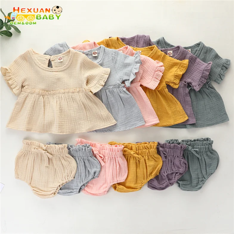 Wholesale Clothing Suppliers good hot sale New Born Baby Clothes for Girl Short Sleeve Cotton Dress Children girls 2 Pieces Cl