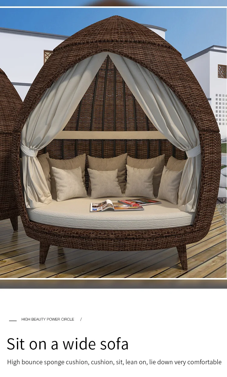 New Design Garden Rattan Lying Bed Patio Sun Bed Outdoor Birdcage Sofa