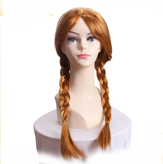 Anna#Child） SARLA Suitable For Anna Princess Cosplay Wig Snow Queen For Child Synthetic Long Brown Dual Tail Costumes Party Halloween Braided Hair Wigs 