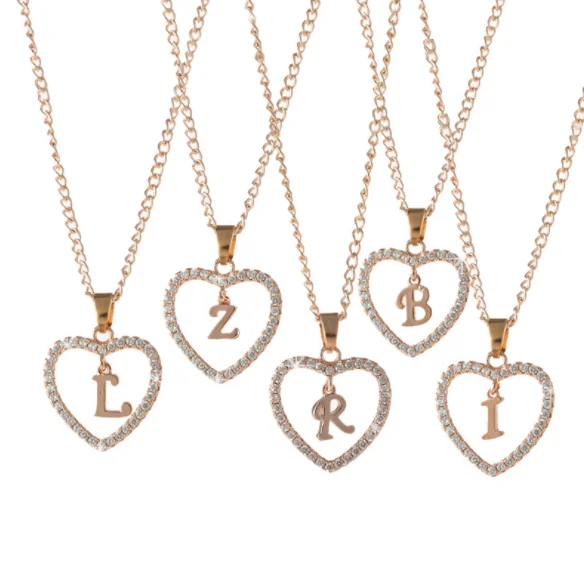 

Valentines day gifts Rose gold A to Z fashion heart initial name letter necklace