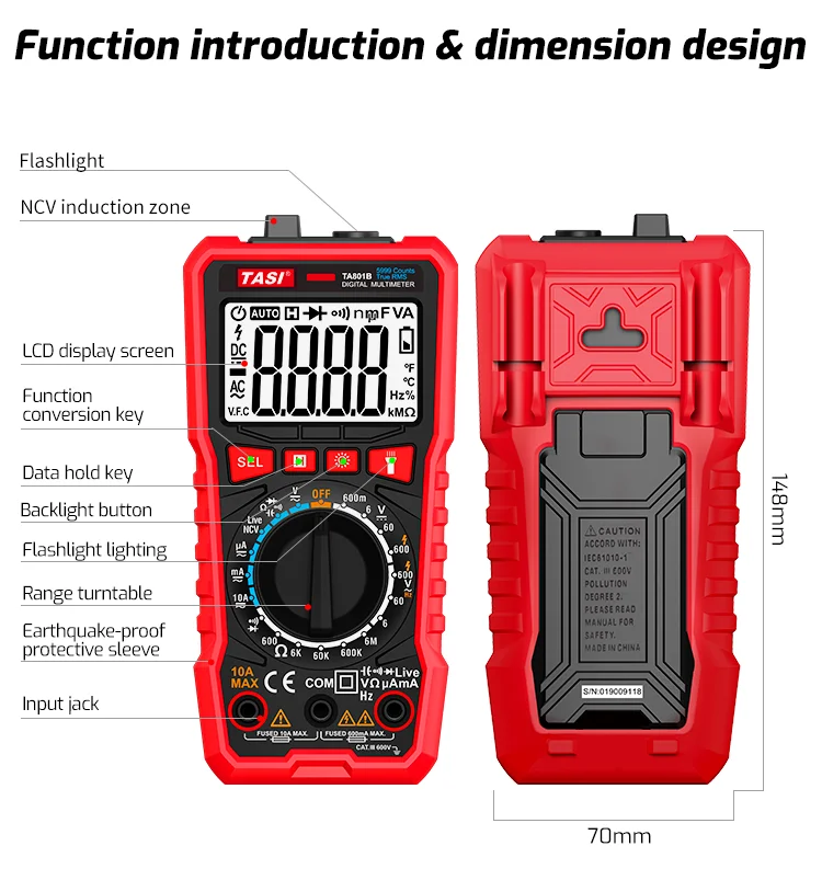 TASI Digital Multimeter Voltage Current Resistance Tester With Factory Price TA801B