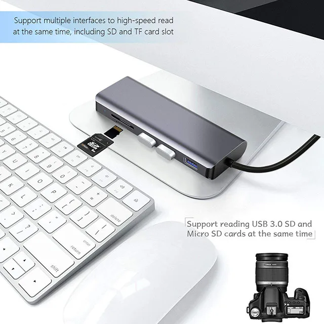 HYD-9849T-01 Aluminium alloy 7 in 1 USB3.1 Hub with RJ45 Adapter 2018 new item data transfer 2020 best seller usb 3.0 super - ANKUX.COM