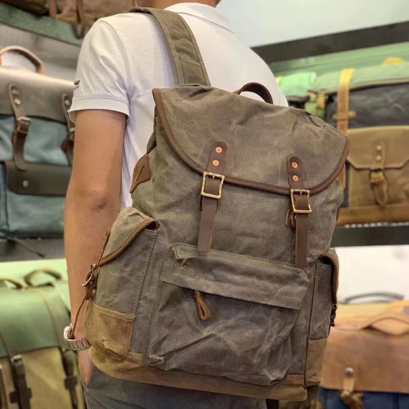 Guangzhou Backpack Supplier Waxed Canvas Roll Top Rucksack Backpack Bag ...