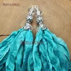 PM9122 Wholesale 6.8 inch Turquoise Bohemian Sari Silk Tassel Pendant With Antique Silver Plated Cap Crystal Charm Sari Tassel