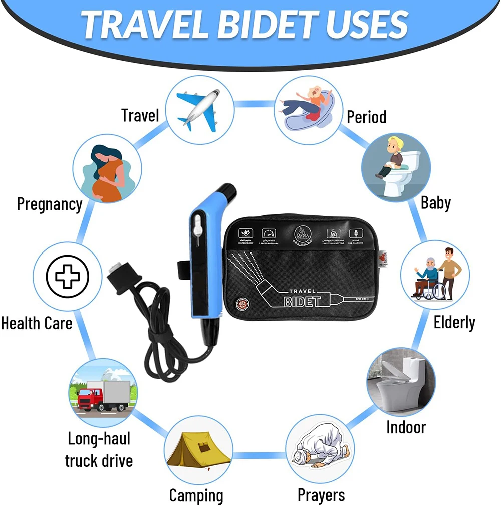 Portable Bidet Travel Bidet Sprayer Electric Two Flow Rate Control for Adult Butt Washing in the Toilet , Muslim Shower Spray factory
