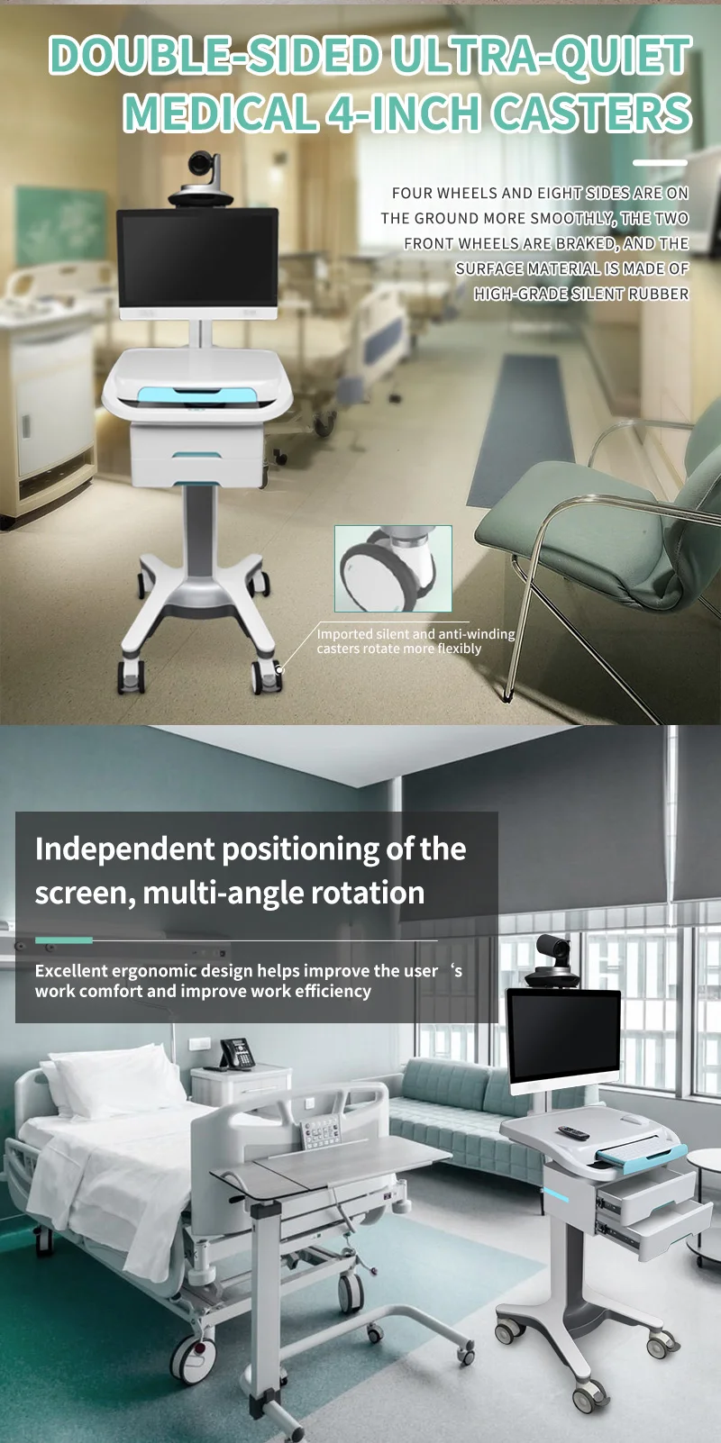 product laptop medical tablet mobile hospital computer ward trolley telemedicine carts with battery wheels-63