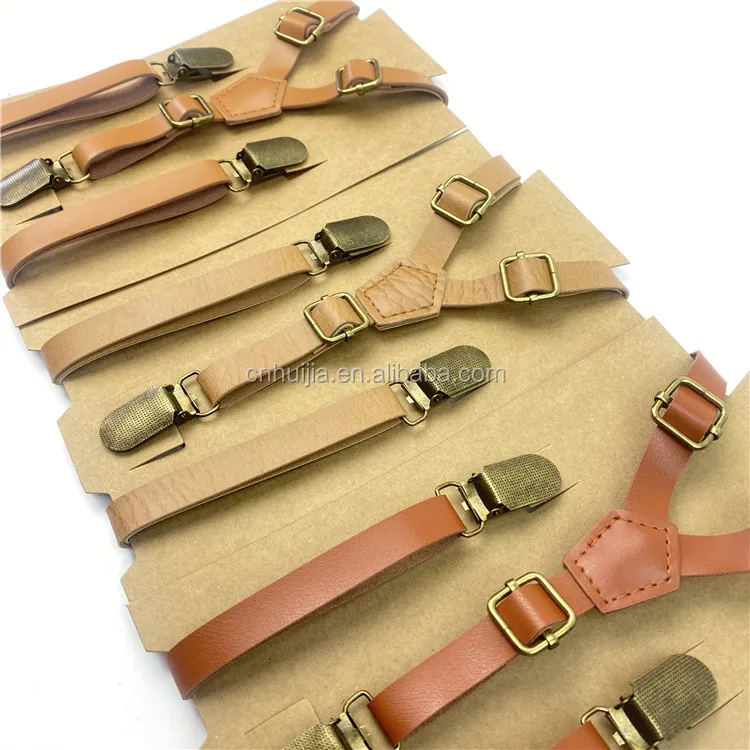 High Quality Vintage Tan Professional Custom Skinny Fashion Leather Suspender Belt Men's