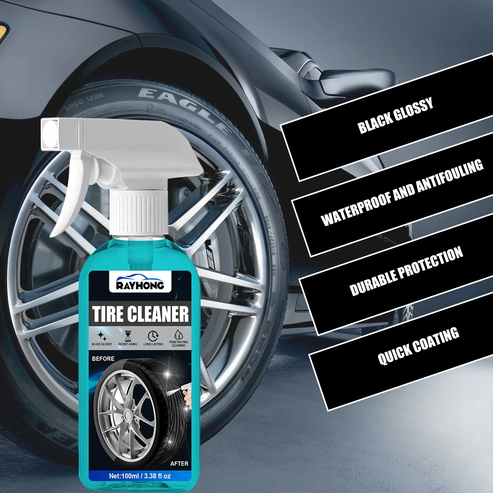 Rayhong Tire Black Spray Refreshing Tire Shine Car Care Polish Effective Tire Cleaning Spray