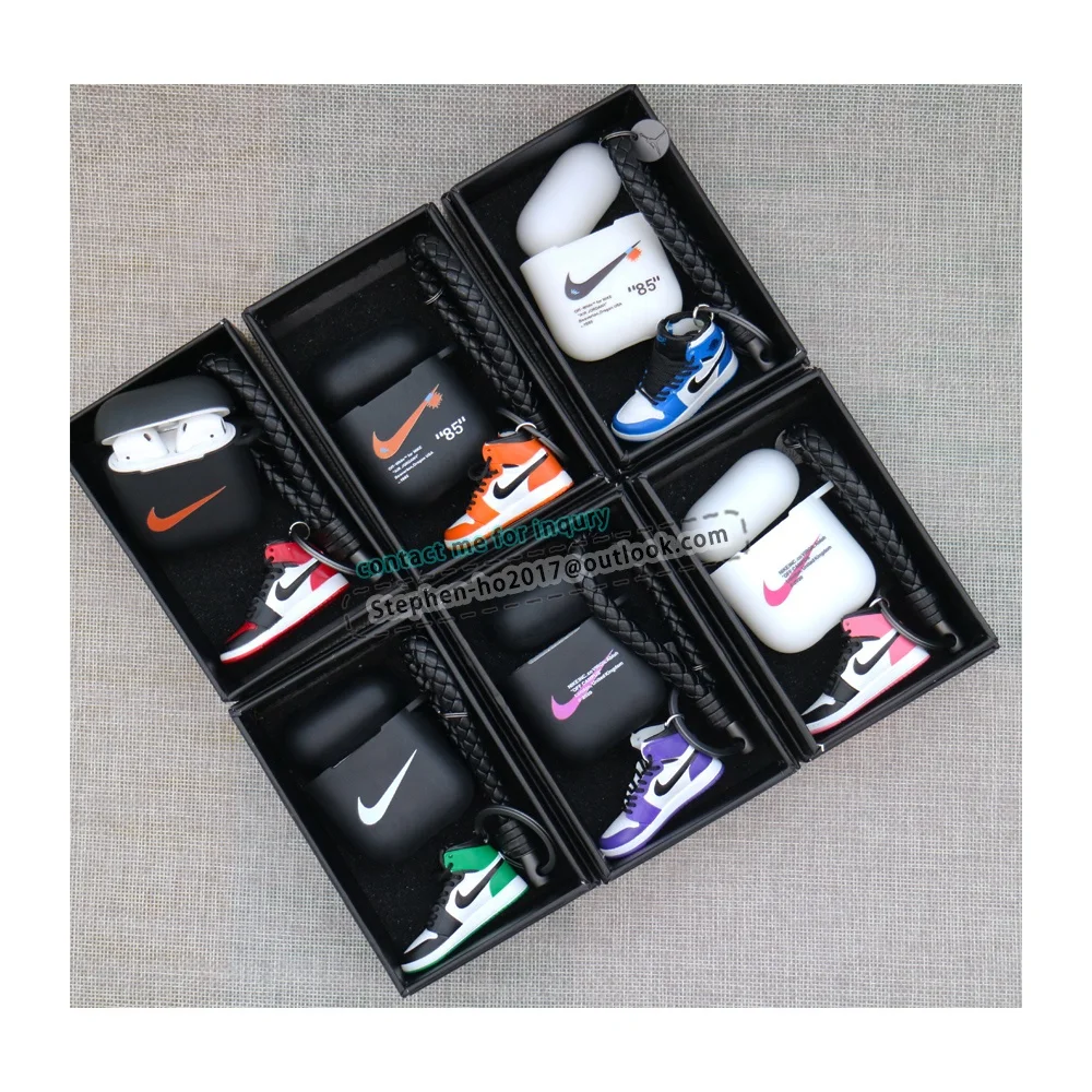 
Hot selling sneaker cases for airpods pro 2 1 nice quality gift set with mini 3d sneaker keychain box retail packaging 