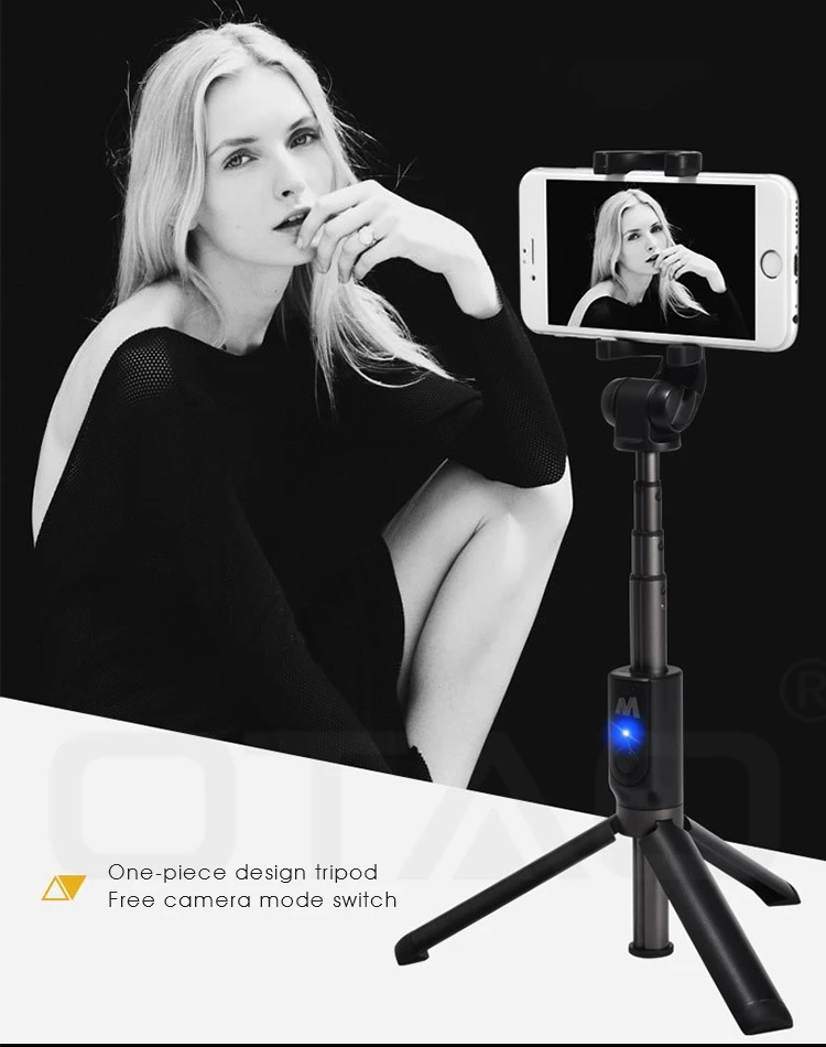 OTAO Cute Girl Fordable Tripod Rechargeable Bluetooth Selfie Stick For iPhone Android Mobile Phone Holder Extendable Handheld