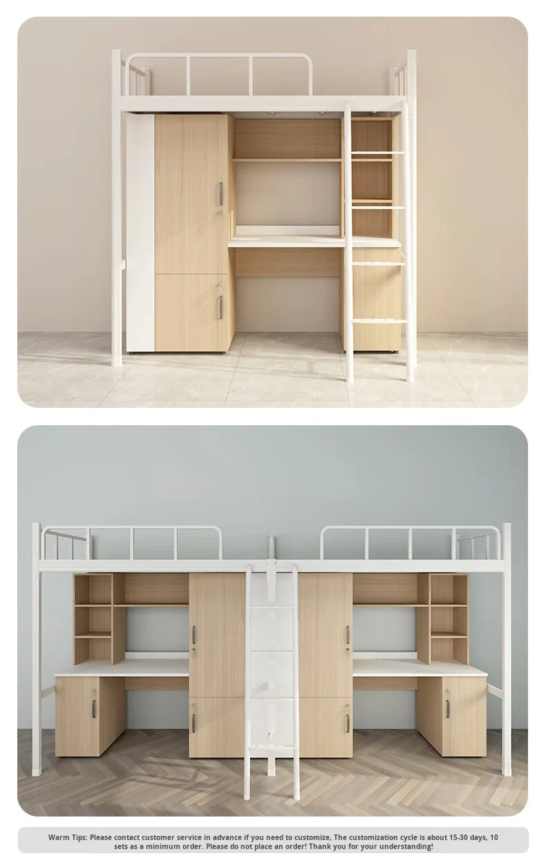 product modern metal bunk bed high low durable desk wardrobe for college students for dormitory apartment living room hotel bedroom-12
