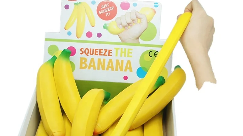 TY6279 SQUISH SQUASH RELIEF STRETCHY FRUIT MULTI COLOURED BANANA STRESS TOY 