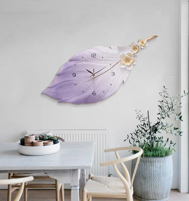 Details about   Resin Feather Wall Clock Modern Design Home Office Background Decor Ornaments 