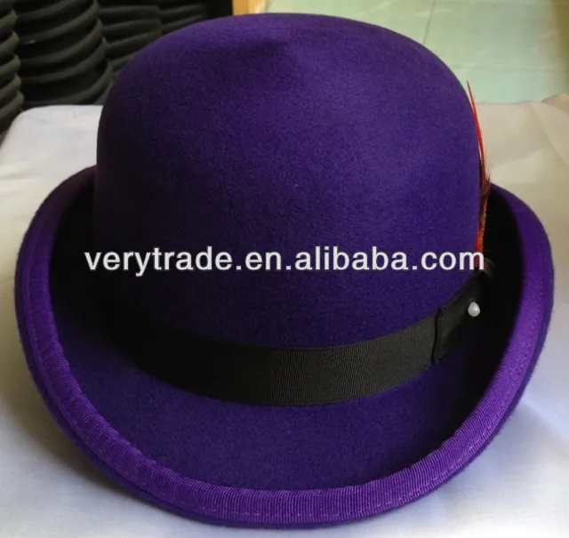 Purple Bowler Hat Quality Hand Made 100% Wool Wedding Ascot Hat All Sizes Colour 
