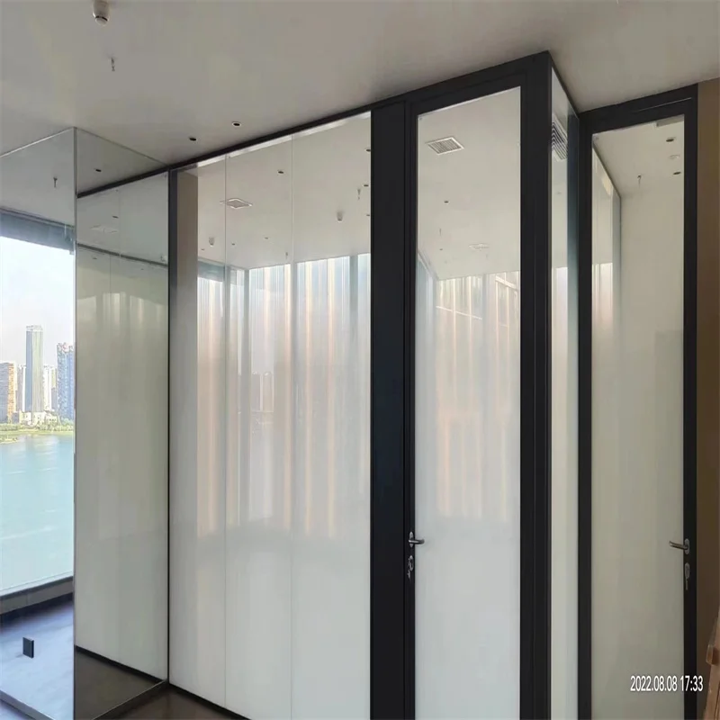 Double Glass Partition System with 60mm Flat Aluminum Frame - for Meeting Rooms factory
