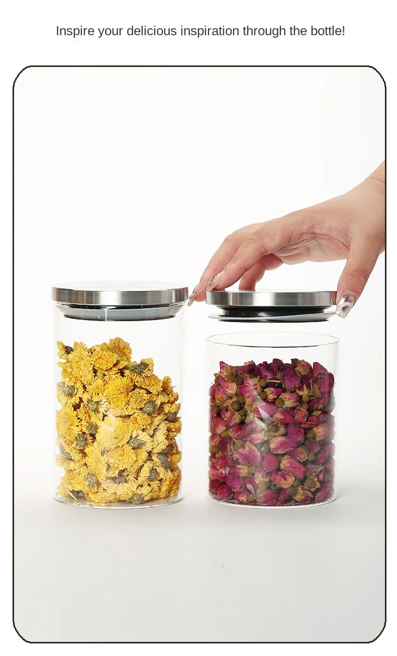 product custom borosilicate glass food storage jar stackable storage glass jars container sealed jar with stainless steel metal cover-4