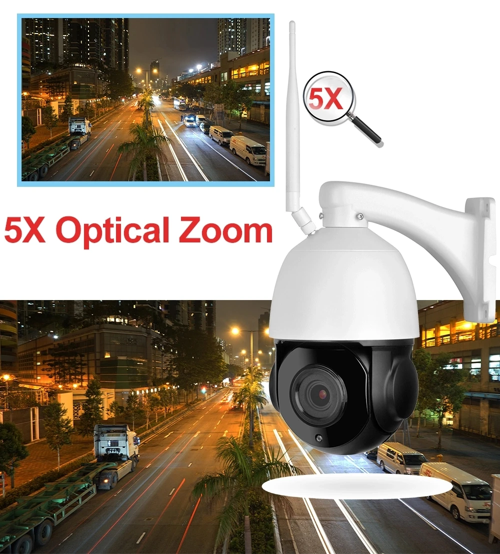5MP Outdoor PTZ Wireless IP Camera 5X Zoom Wifi Auto Tracking of Human CCTV Camera