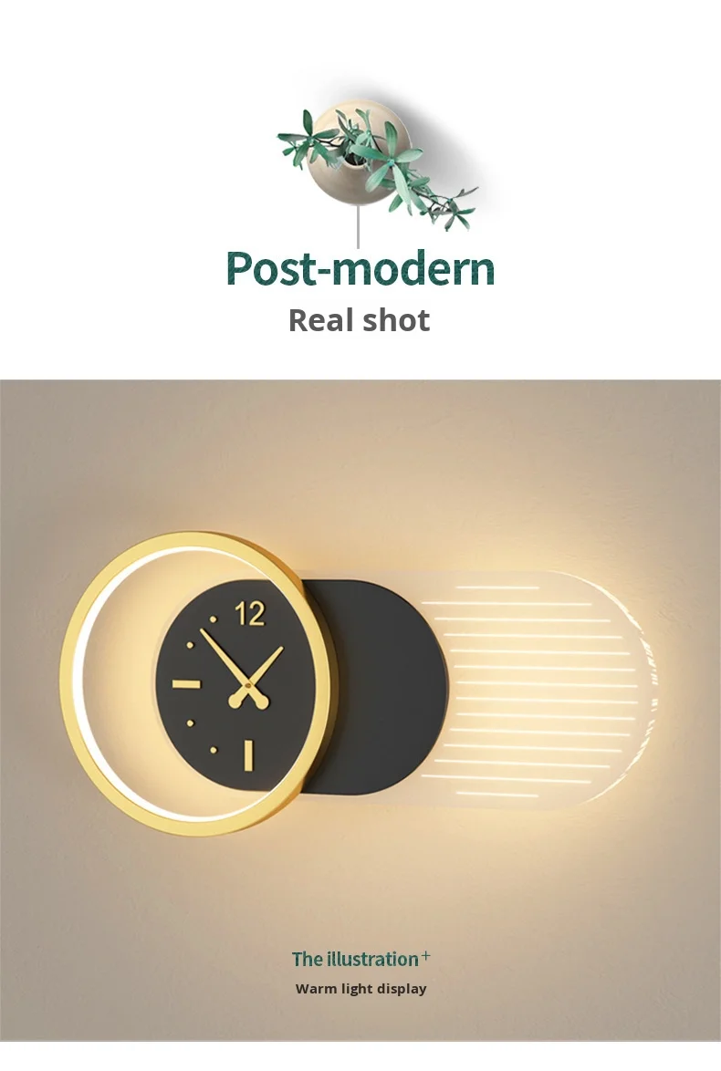 product design model clock bedroom bedside wall lamp living room backdrop led wall light match black and gold iron 220v 90 modern round-9