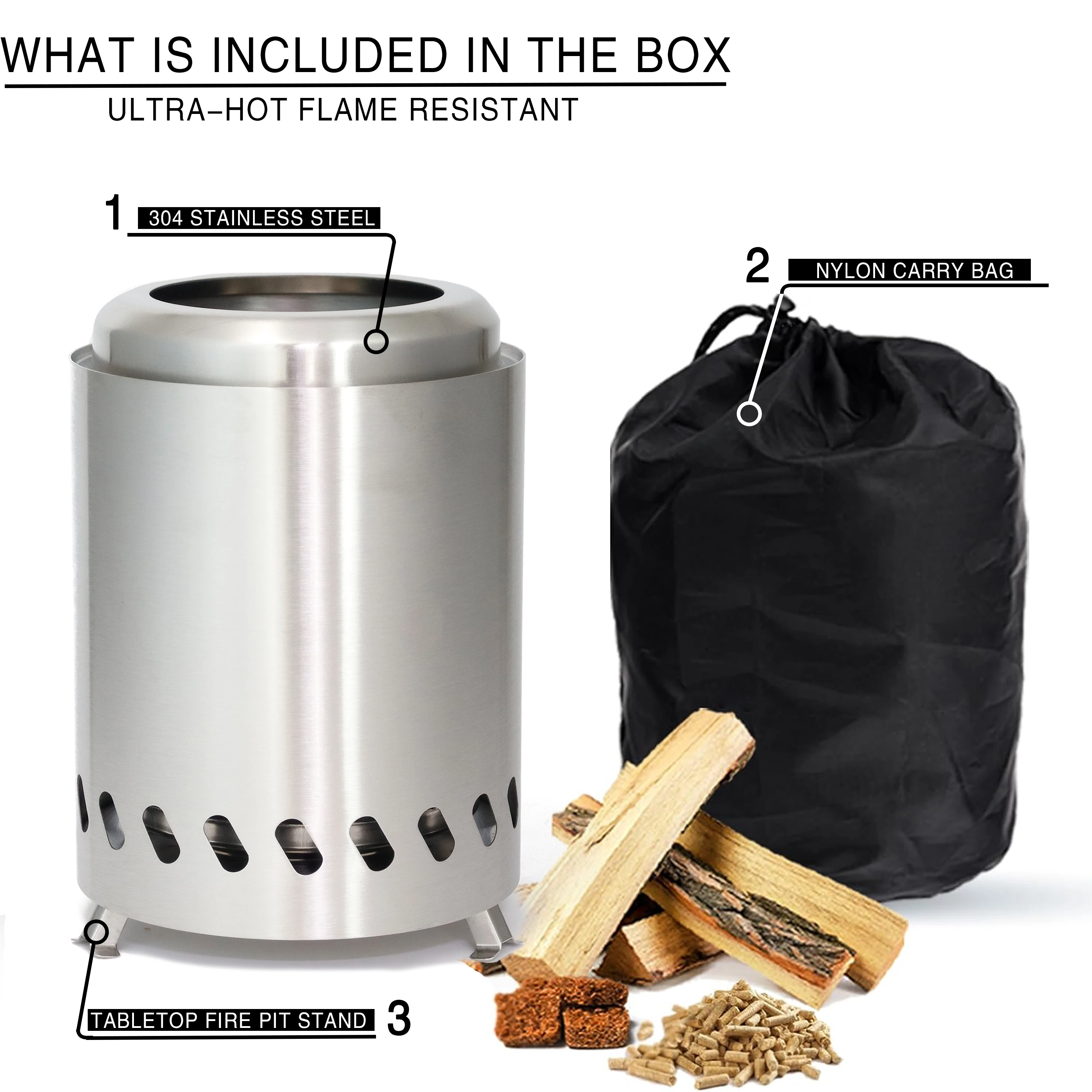 Portable Table Top Fire Pit Stainless Steel Mini Outdoor Stove With