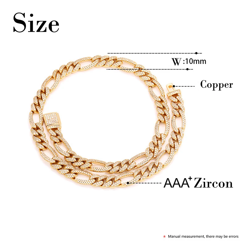 product-14K Gold Chain 10mm Full Pave NK3:1 Figaro Cuban Chain Bracelet Hip Hop-BEYALY-img-1